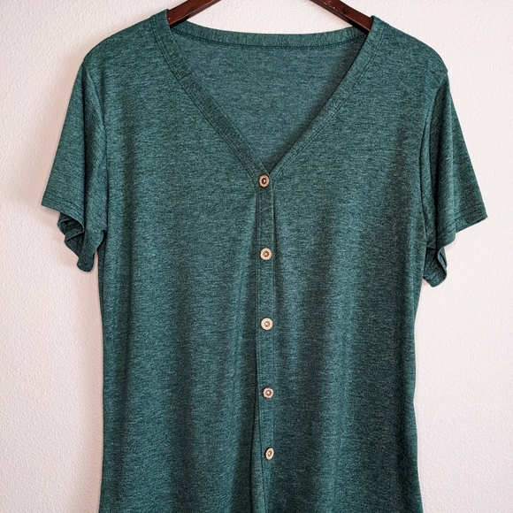 Green Button Down Tie Front Shirt - Picture 4 of 9